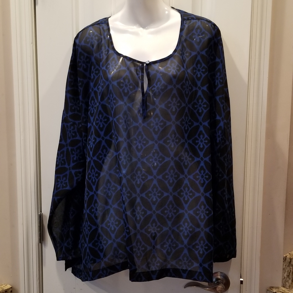 Old Navy Blue Black Print Top Sz XL